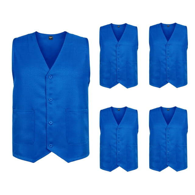 TOPTIE 5 Pack Unisex Work Vest Button Up Vest Volunteer Activity Supermarket Uniform-Blue-L