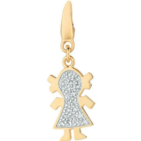 Women's Diamond Accent 14kt Yellow Gold over Sterling Silver Girl Charm Clip-On Charm
