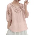 thumbnail image 2 of Womens Tops Plus Size Short Sleeve Cotton Linen Round-Neck Summer Tank Top Pink M, 2 of 3