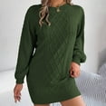 thumbnail image 2 of MDUKONU Women's Knit Dress with Belted Waist Long Sleeve Round Neck Casual Tunic Sweater Midi Suitable for Daily Green S, 2 of 8