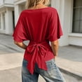 thumbnail image 4 of cocolona Womens Summer Trendy Crop Tops Crew Neck Ruffle 3/4 Sleeve Back-Strapped Shirts Dressy Casual Solid Color Blouses, 4 of 4