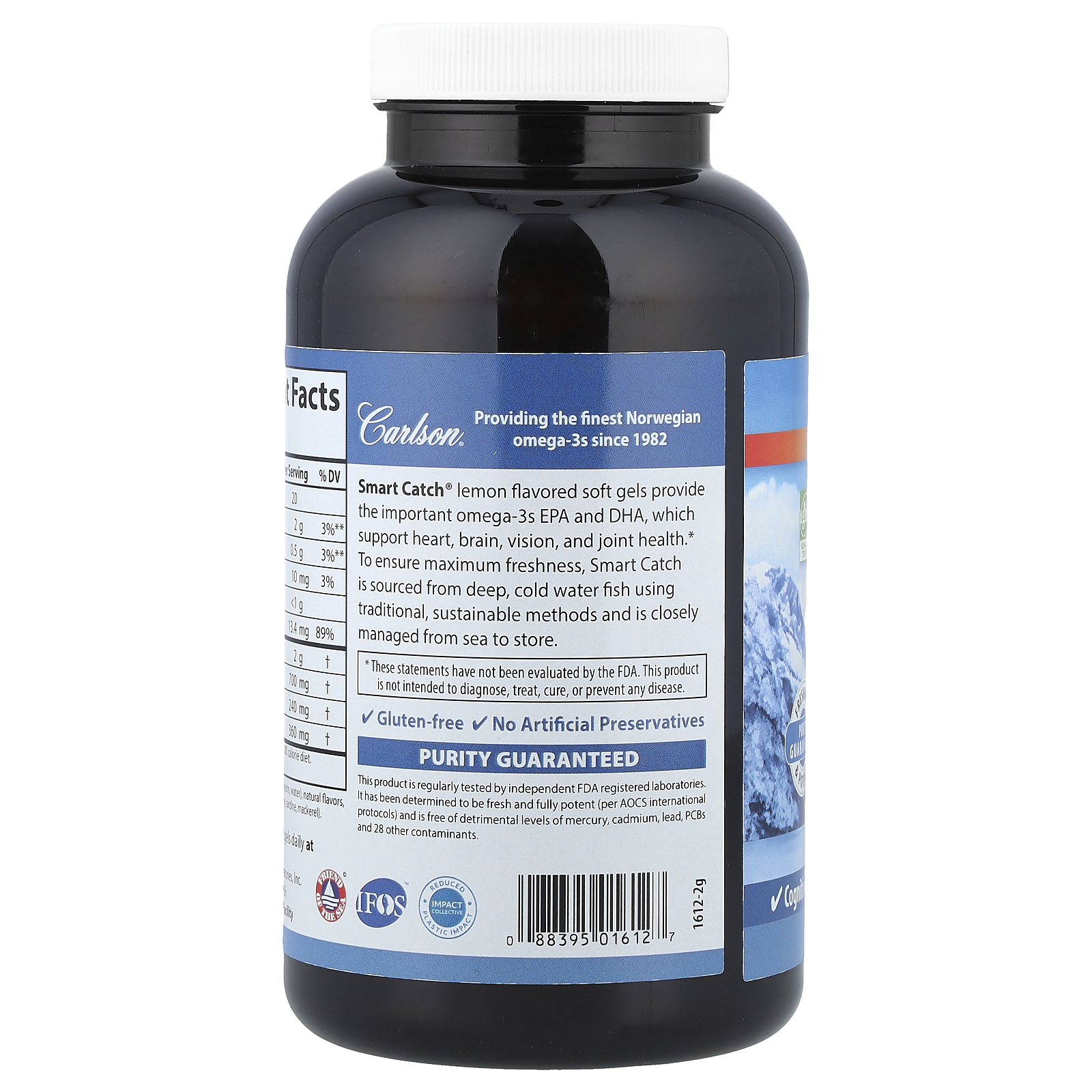 Carlson Labs - Smart Catch Norwegian Fish Oil Omega-3 DHA & EPA For Teens Lemon 1000 mg. - 180 Softgels