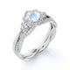 thumbnail image 2 of JeenMata Anillo Nupcial de 1,5 Quilates con Piedra Lunar Arcoíris Facetada Redonda y Moissanita con Vástago en V Engastado en Oro Blanco de 18 K sobre Plata, 2 of 6