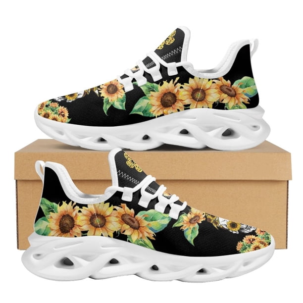 Zapatillas de deporte para mujer, bonitas zapatillas con estampado de calavera y girasol, con amortiguación de aire, calzado de plataforma para hombre