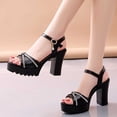 thumbnail image 6 of Sandals for Women Women's New Summer Chunky Fish Mouth Rhinestone Sandals High-heeled Sandals, 6 of 7