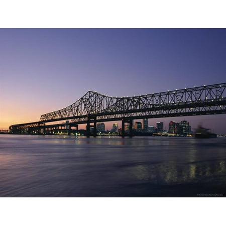 Mississippi River Bridge in the Evening and City Beyond, New Orleans, Louisiana Print Wall Art By Charles