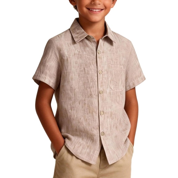 Bmisegm Shirts for Boys Toddler Kids Boys Button Down Short Sleeve Shirt Casual Summer Play Boys Shirts Khaki 1-2 Years