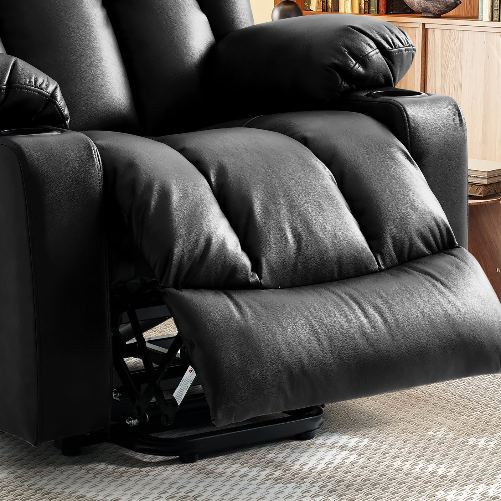 INGALIK Large Power Lift Recliner Chair with Heating and Massage, Breathable Leather Electric Lift Assist Recliner for Living Room with USB Charge, Cup Holders (Black)