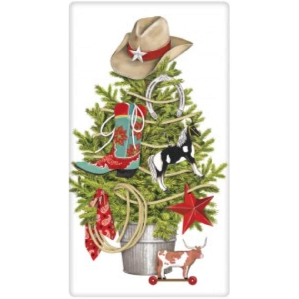 Western Cowboy Christmas Tree Flour Sack Kitchen Towel