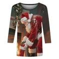 thumbnail image 6 of Fashion Fall Saving LiMoi Women's Festive Three-Quarter Sleeve Round Neck Santa Print Tees Tshirt Shirt Top Blouse T-Shirt Tshirts Shirts My Items, 6 of 7