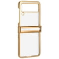 thumbnail image 1 of Funda plegable para teléfono, PC galvanizada a prueba de golpes, parte trasera transparente, moda para Samsung Galaxy Z Flip 3, color dorado, 1 of 5