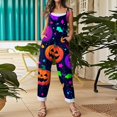 thumbnail image 4 of Halloween Pumpkin Print Jumpsuit for Women, Cute Fall Wide Leg Sleeveless Romper, Fashion Halloween Costumes Multicolor XL, 4 of 6