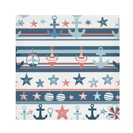 

JSTEL Seafish Anchor Stripe Cloth Napkins Set of 4 20x20 Inch Washable and Reusable Napkin for Decoupage Dinner Party Everyday Use