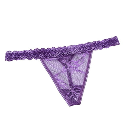 

KDDYLITQ Women Underwear Seamless Low Rise Sexy T Back Lace Thongs Panty Purple One Size