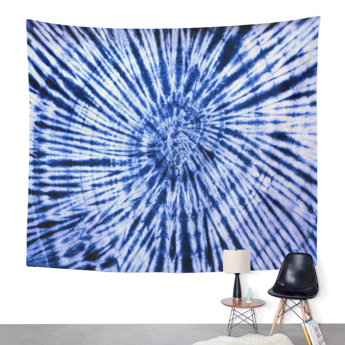 ZEALGNED Colorful Tie Dye Pattern in Dark Blue and White Wall Art