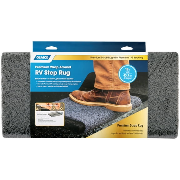 Camco 42964 17.5" x 18" Premium Wrap Around RV Step Rug, Gray