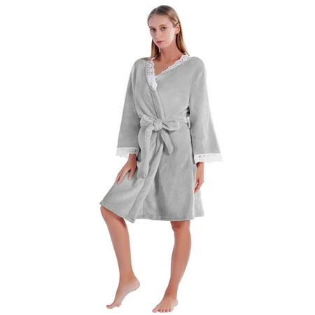 

Xmarks Womens Lace Bathrobe Fleece Robe Super Soft Plush Robe Velour Bathrobe