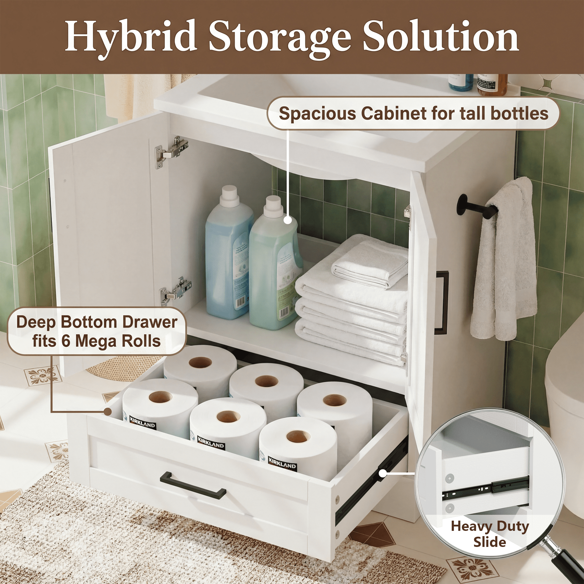 Homall 24'' Bathroom Vanity with Sink, Freestanding Bathroom Cabinet with 2 Door & 1 Drawer, Farmhouse Bathroom Vanity with Basin, White