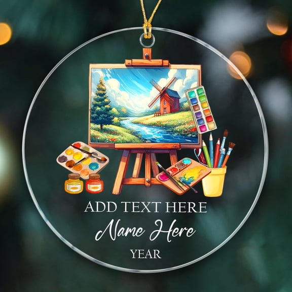 Personalized Year/Text/Name Artist Christmas Ornaments 2025, Artist Xmas Ornament Gift for Men Women Art Teacher, Customized Retired Artist Xmas Decor Ornaments, Unique Artist Christmas Ornament Gift