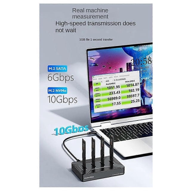 4 Bay M2 SSD Box Type C USB3.2 10Gbps M.2 NVME SATA Ngff Dual Protocol Aluminum Alloy SSD Enclosure US Plug