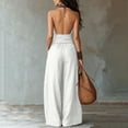 thumbnail image 7 of IUYRTFE Women's Sleeveless Halter Neck Tie Waist Wide Leg Jumpsuit with Pockets Casual Long One Piece Romper, 7 of 7