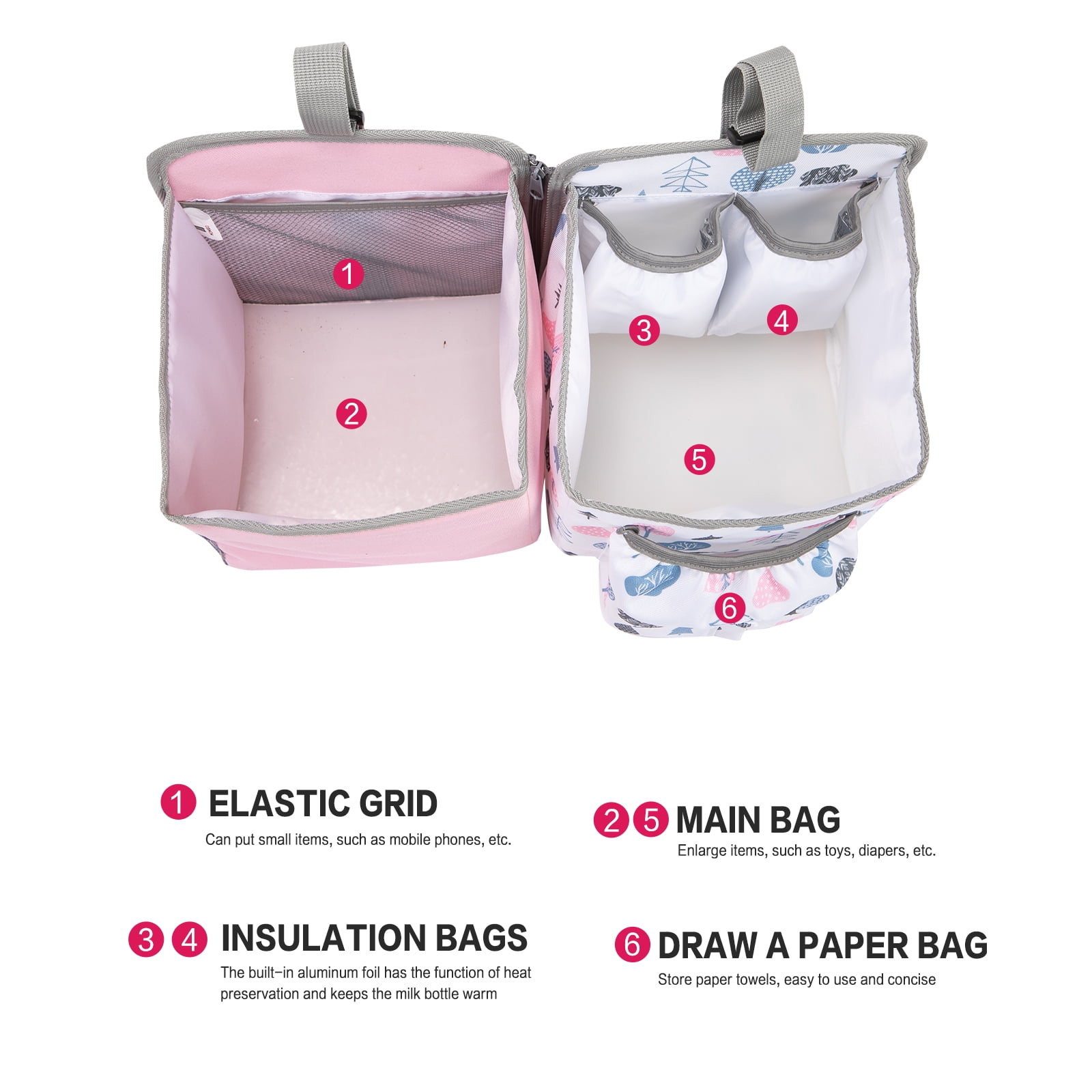 Baby Stroller Organizer Bag Bedside Caddy Diaper Storage Bin Hanging Storage Bag for Baby Bed/Baby Cart