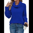 thumbnail image 2 of Suéter Tipo Túnica de Cuello Alto para Mujer, de Larga, de Punto Acanalado, Cómodo, Holgado, Informal, para Otoño Azul S, 2 of 7