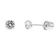 Children's 14k White or Yellow Gold Cubic Zirconia Screw Back Baby Earrings Studs 2 Mm