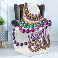 thumbnail image 4 of Mardi Gras Soft Flannel Fleece Throw Blanket, Colorful Beads Party Necklaces with Mardi Gras Calligraphy Patterned Design, Cozy Plush for Indoor and Outdoor Use, 70" x 90", Multicolor, by Ambesonne, 4 of 5