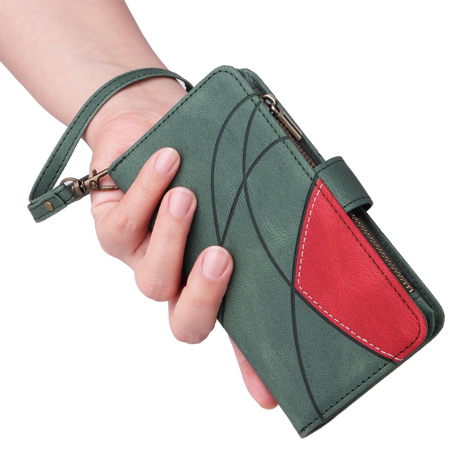 Dteck for Samsung Galaxy S23 Case 2023 6.1 Inch Wallet with 9 Card Slots, Zipper Pocket PU Leather Folio Flip Phone Case with Wristlet Strap for Samsung Galaxy S23 5G,Green