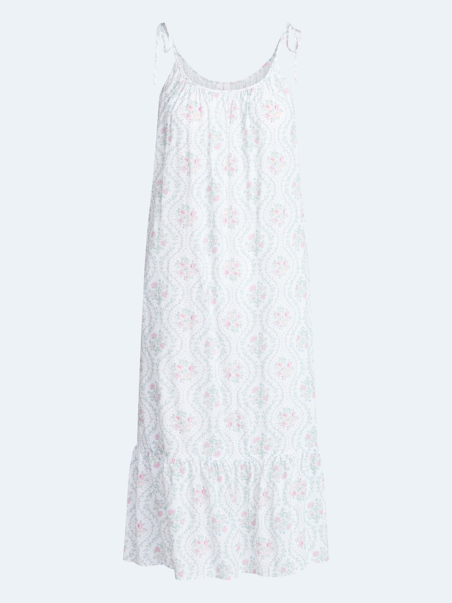Joyspun Women's Woven Midi Sleep Gown with Shoulder Tie, Sizes XS-3X