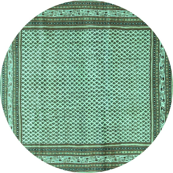 Ahgly Company Machine Washable Indoor Round Persian Turquoise Blue Traditional Area Rugs, 8' Round