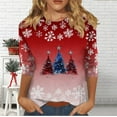 thumbnail image 3 of Craaazy Christmas Shirts for Women 3/4 Length Gifts Sleeve Tunic Blouses Xmas Tree Cute Print Tops Crew Neck Christmas prints Blous es, 3 of 6