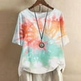 thumbnail image 2 of Busydd Womens Tops Fashion Tie Dye Boho Blouses Short Sleeve Round Neck Button T-Shirts Floral Print Beach Linen Shirts Casual Loose Summer Tops Plus Size Tops for Women,S-4XL, 2 of 5