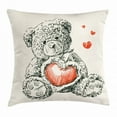 thumbnail image 1 of Doodle Throw Pillow Cushion Cover, Detailed Teddy Bear Drawing with Heart Instead of a Belly Mini Floating Hearts, Decorative Square Accent Pillow Case, 20 X 20 Inches, Red Black White, by Ambesonne, 1 of 2