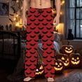 thumbnail image 2 of Adeawade Men Pants Halloween Festival Pajamas Bat Graphic Pj Bottoms Hallowmas Sleepwear Drawstring Pants With Pocket Wide Leg Slacks Casual Trousers Classic Home Wear Red M, 2 of 6