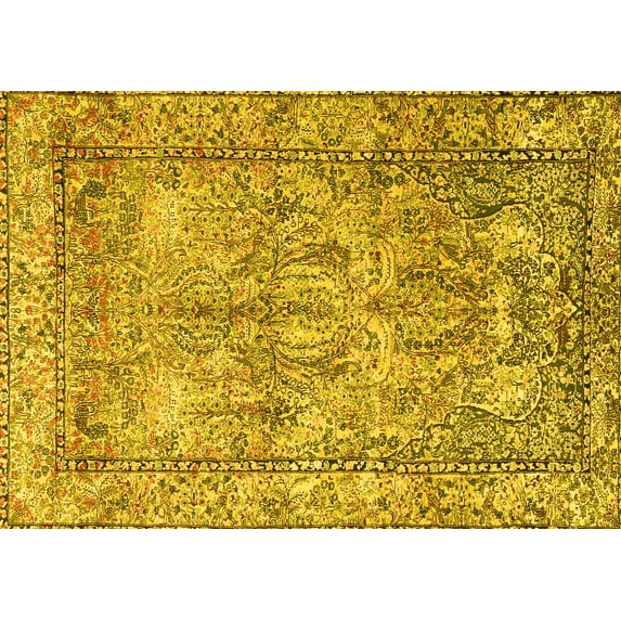 Ahgly Company Machine Washable Indoor Rectangle Persian Yellow Traditional Area Rugs, 5' x 7'