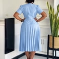 thumbnail image 2 of AURA Womens Summer 2025 V Neck Short Sleeve Pleated Midi Dress High Waist Solid Color Elegant, 2 of 9