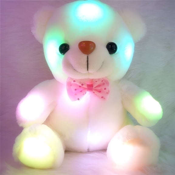 ACDANC LED Glow Stuffed Animals Light Up Plush Sleep Toy Kids Night Lights Easter Gifts for Toddlers,Boys & Girls - Small White Teddy Bear