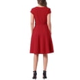 thumbnail image 3 of Vestidos de cóctel INSPIRE CHIC para mujer, con cinturón, escote en V, mangas cortas, vestido fluido en línea A, M rojo, 3 of 6