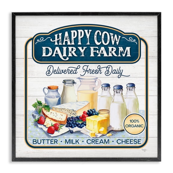 Stupell Industries Traditional Happy Cow Farm Black Framed Giclee Art, 12 x 12, by Mollie B.