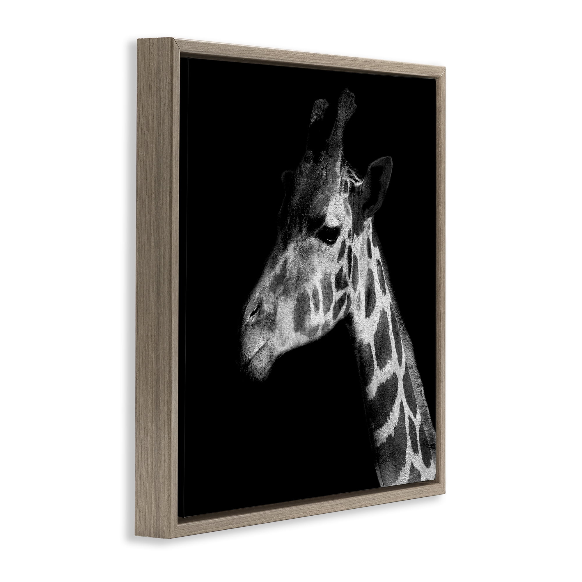 Stupell Industries Jungle Giraffe Portrait Animals Photography Brown Floater Framed Canvas Art Print Wall Art, 18 x 18