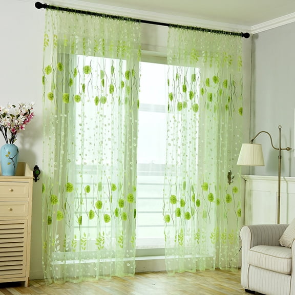 55‘’X94.5‘’ Window Screen Decoration Cluster Flower Tulle Curtain Tulle Tracery Voile Drape Drapery Polyester Fabric Polyester Curtains,Green,Polyester