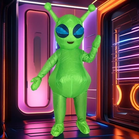 Inflatable Green Alien Costume - Cute Extraterrestrial Outfit For Halloween & Space Parties,Height 4'11"-6'3",Alien
