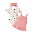 thumbnail image 5 of Gubotare Outfit Girl Baby Girl Summer Outfit Ruffle Short Sleeve Knit Romper Floral Suspender Skirt Bow Headband 3Pcs Clothes Set 0 3 6 9 12 18 24 Months (Pink,Size 6-9 Months), 5 of 9