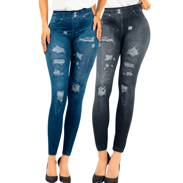 Pack de 2 Leggins Mujer Unitalla Mezclilla Faja Alta Estilo Pantalón Mezclilla Jegging Tiro Alto, Mallon licra Cómodos Elásticos