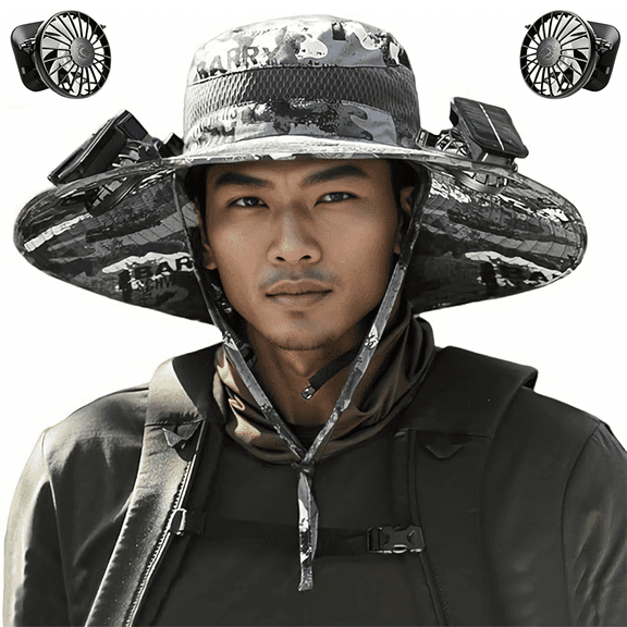 Solar Fan Hat, Wide Brim UPF 50 Sun Hat, Solar & Usb Charging for Fishing Hiking Outdoor Activities