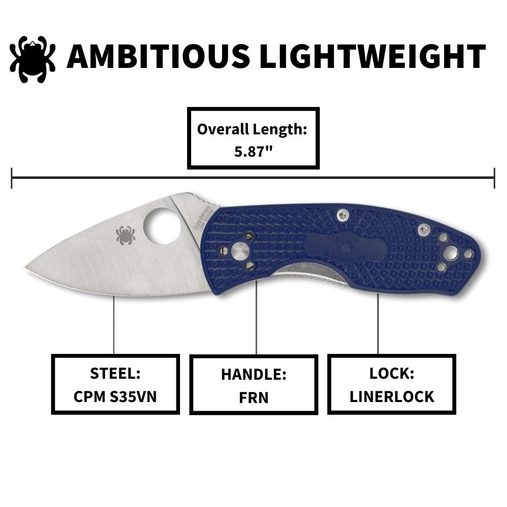 Spyderco C148SBL Ambitious 2.31" Serrated Blade Blue Handle Folding Knife