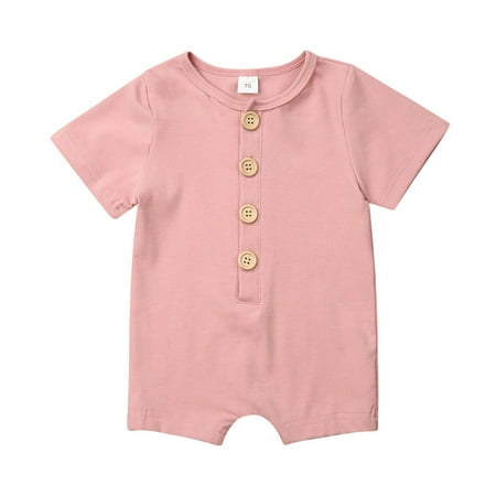 

Canrulo Newborn Baby Boys Girls Cute Solid Color Button Romper Jumpsuit Bodysuit Top Outfits Clothes Pink 6-12 Months