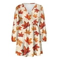 thumbnail image 4 of Yuyamidu Thanksgiving Womens Long Sleeve Dress Comfy A-Line Dress Beach Party Dresses Size M Girls Lady Knee Length Twirl Dress Fall Maple Leaves Elegant Dress, 4 of 7
